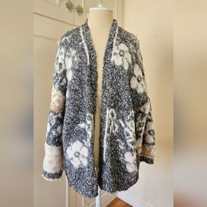 Free People Gather Me Close Cardigan XS Textured Bouclé in Gray, Cream & Tan
